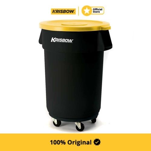 Krisbow Round Bin Tempat Sampah Plastik Tutup 167L - Hitam