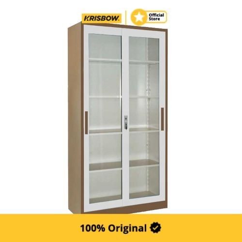 Krisbow File Cabinet Lemari Arsip Pintu Kaca Geser - Cokelat