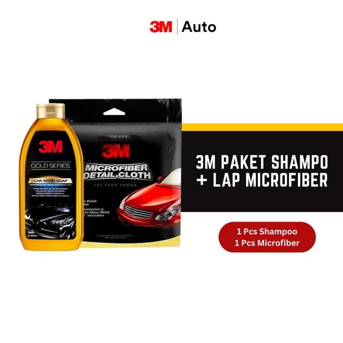 3M Paket Lap Kain Microfiber dan Sabun Cuci Mobil 