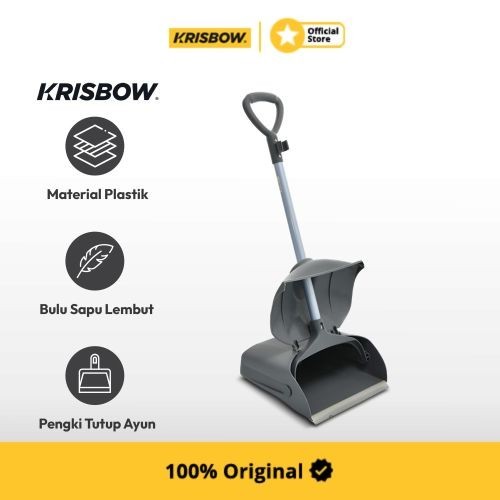 Krisbow Dust Pan Upright With Broom Pengki & Sapu - Abu-Abu